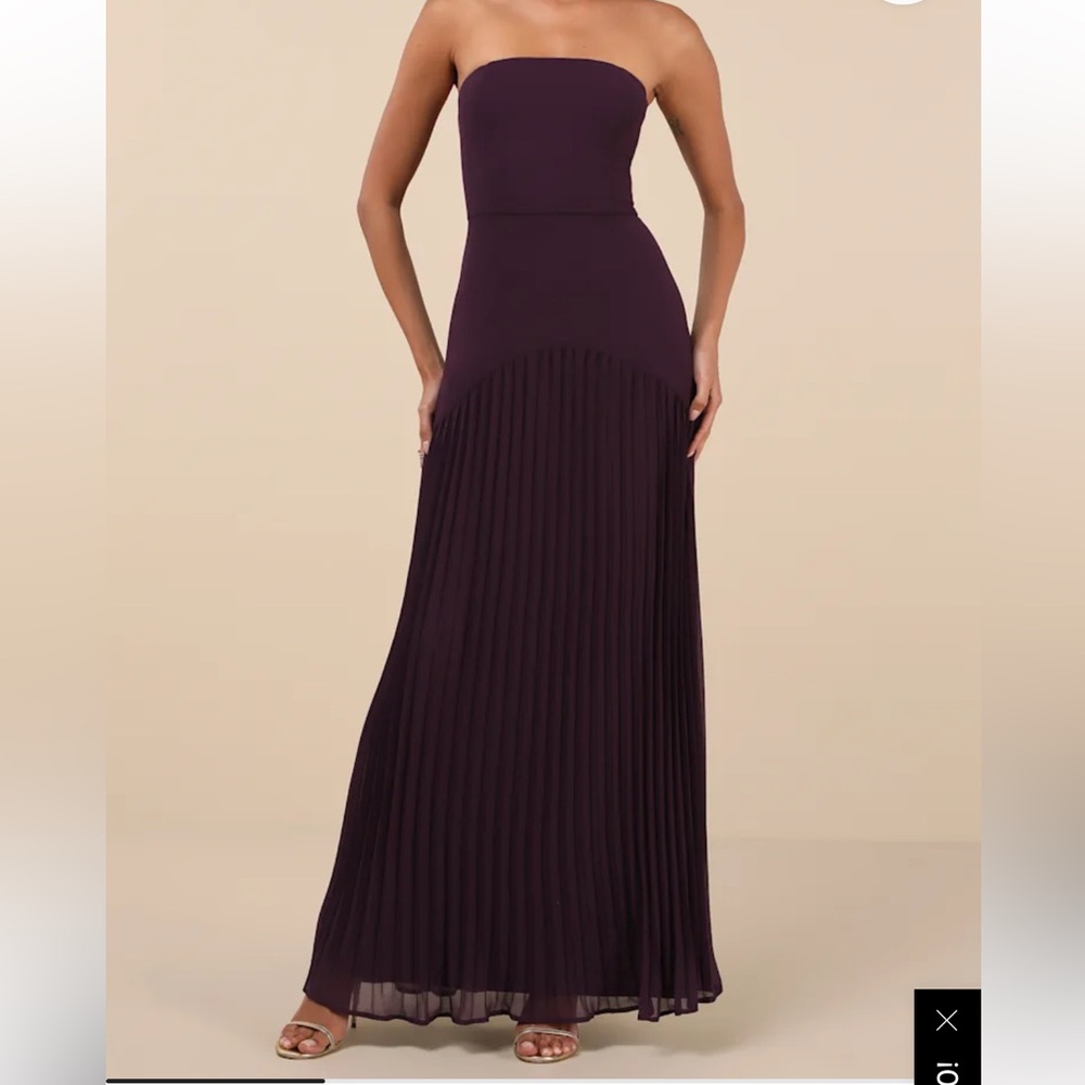 Celebratory Aesthetic Dark Purple Pleated Strapless Maxi Dress